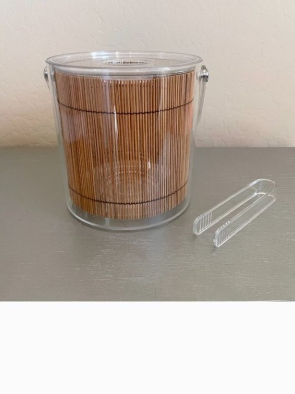 Clear Lucite Bamboo Tiki Ice Bucket With Handle Includes Matching Tongs
